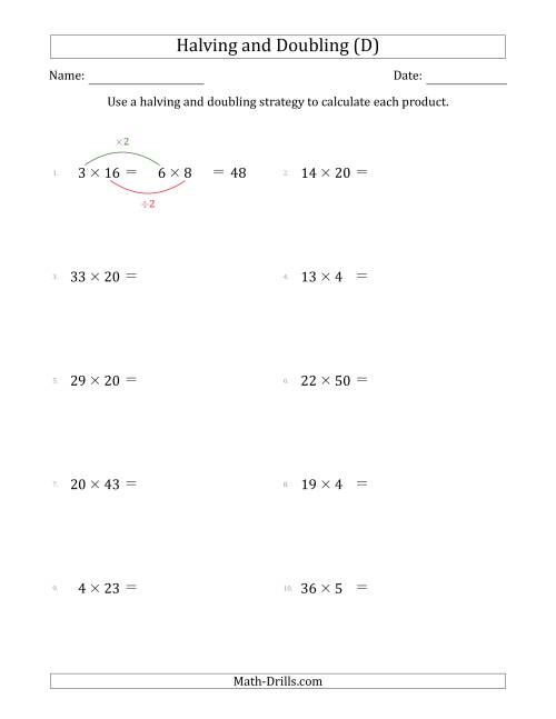 The Halving and Doubling Strategy with Harder Questions (D) Math Worksheet