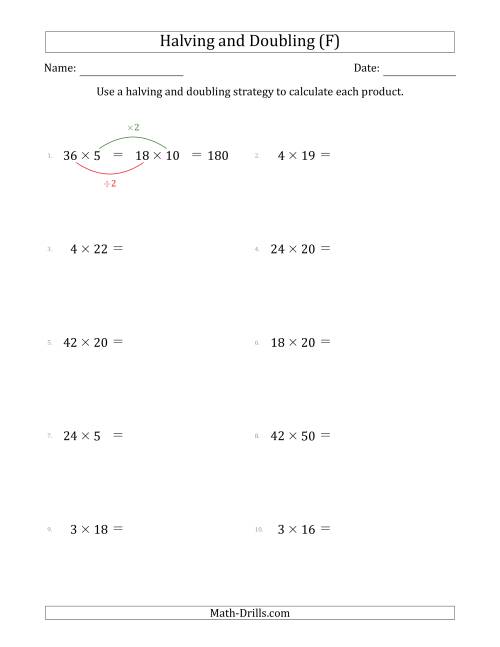 The Halving and Doubling Strategy with Harder Questions (F) Math Worksheet