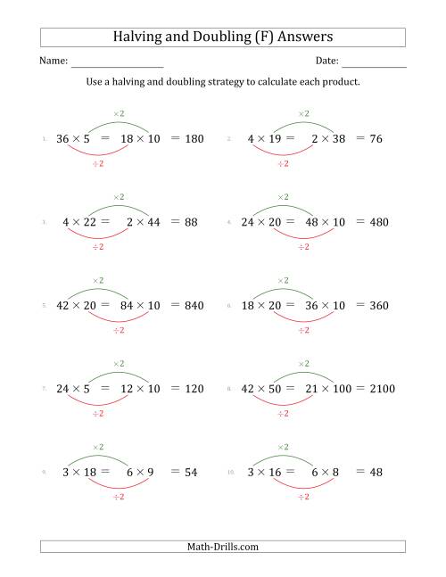 The Halving and Doubling Strategy with Harder Questions (F) Math Worksheet Page 2