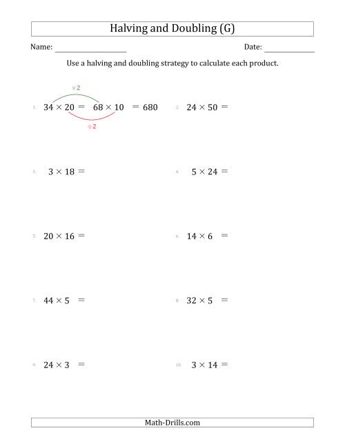 The Halving and Doubling Strategy with Harder Questions (G) Math Worksheet