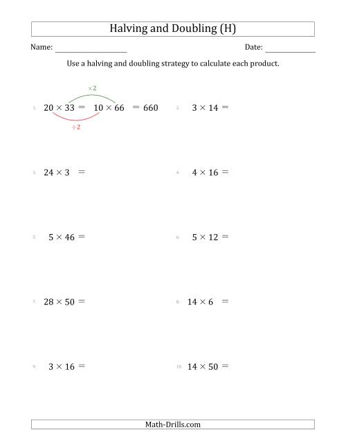 The Halving and Doubling Strategy with Harder Questions (H) Math Worksheet