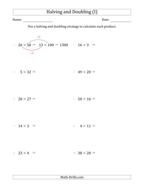 The Halving and Doubling Strategy with Harder Questions (I) Math Worksheet