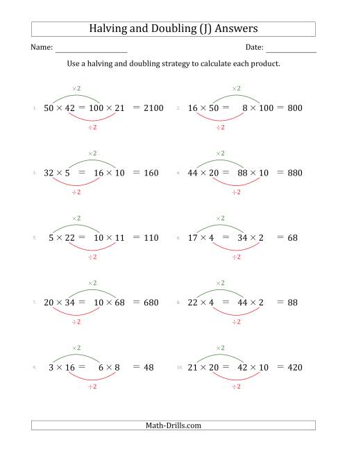 The Halving and Doubling Strategy with Harder Questions (J) Math Worksheet Page 2