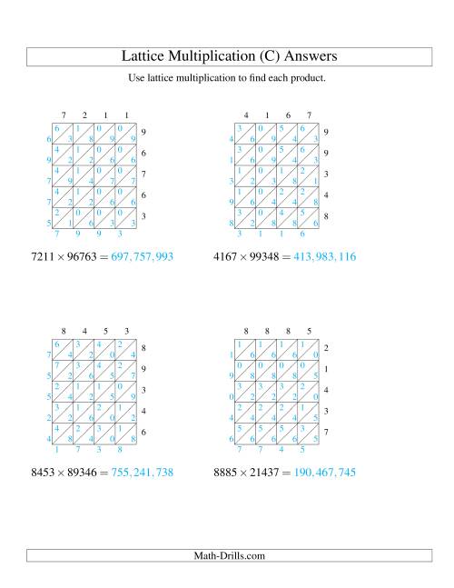 The Lattice Multiplication -- Four-digit by Five-digit (C) Math Worksheet Page 2