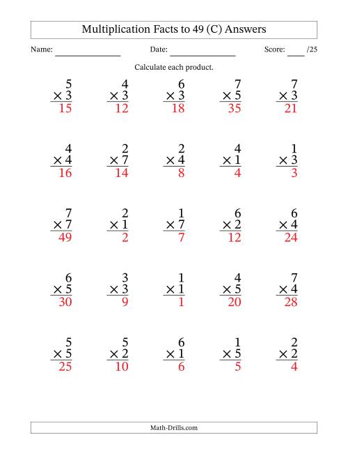 The Multiplication Facts to 49 (25 Questions) (No Zeros) (C) Math Worksheet Page 2