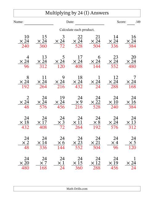 The Multiplying (1 to 24) by 24 (49 Questions) (I) Math Worksheet Page 2