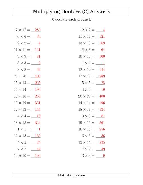 The Multiplying Doubles up to 20 by 20 (C) Math Worksheet Page 2