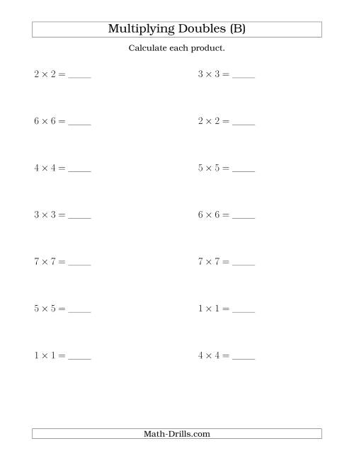 The Multiplying Doubles up to 7 by 7 (B) Math Worksheet