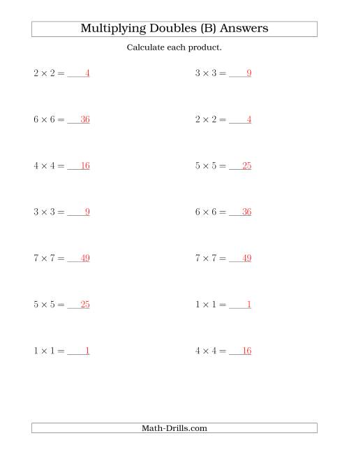 The Multiplying Doubles up to 7 by 7 (B) Math Worksheet Page 2