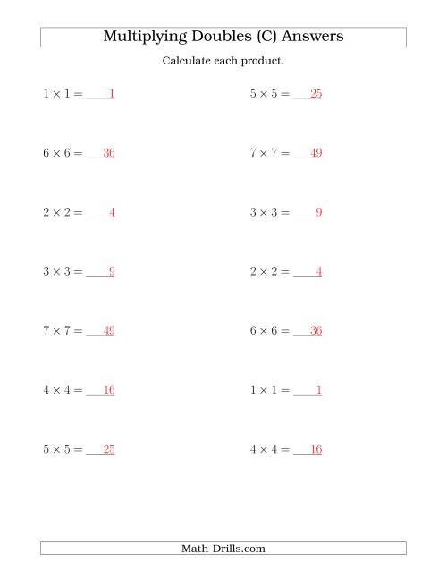The Multiplying Doubles up to 7 by 7 (C) Math Worksheet Page 2