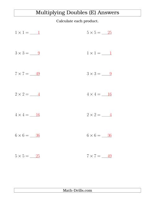 The Multiplying Doubles up to 7 by 7 (E) Math Worksheet Page 2