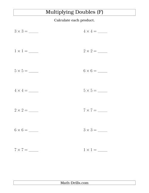 The Multiplying Doubles up to 7 by 7 (F) Math Worksheet