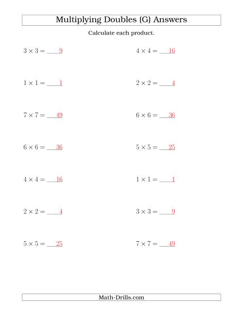 The Multiplying Doubles up to 7 by 7 (G) Math Worksheet Page 2
