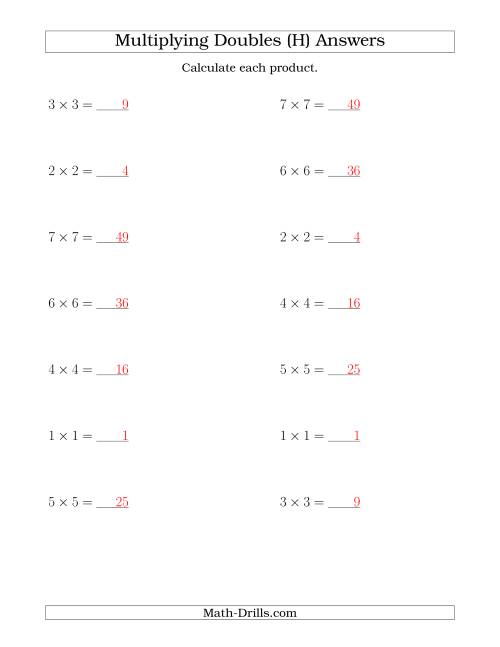 The Multiplying Doubles up to 7 by 7 (H) Math Worksheet Page 2