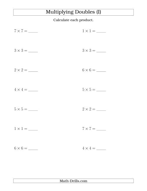 The Multiplying Doubles up to 7 by 7 (I) Math Worksheet