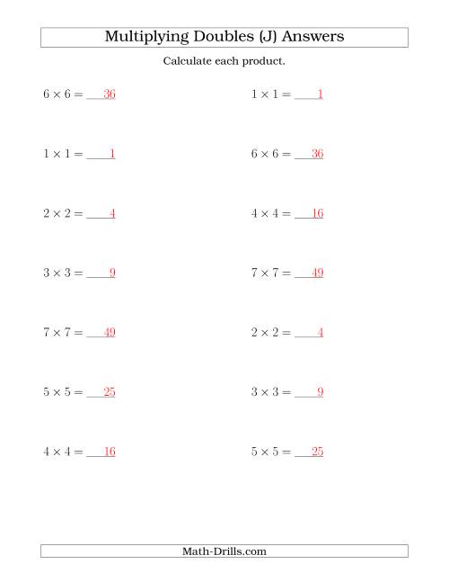 The Multiplying Doubles up to 7 by 7 (J) Math Worksheet Page 2