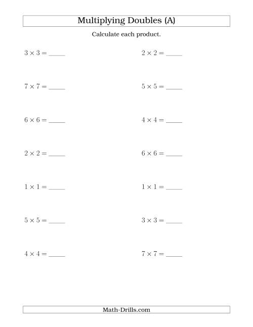 The Multiplying Doubles up to 7 by 7 (All) Math Worksheet