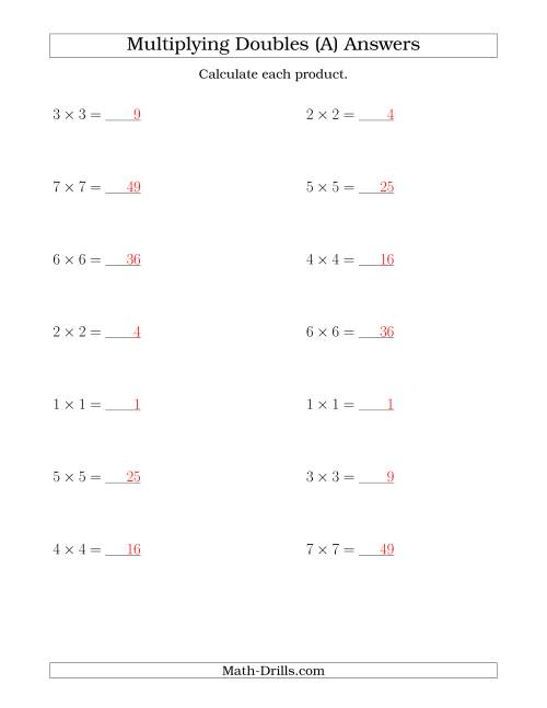 The Multiplying Doubles up to 7 by 7 (All) Math Worksheet Page 2