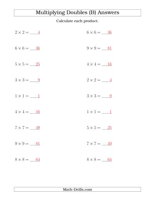 The Multiplying Doubles up to 9 by 9 (B) Math Worksheet Page 2