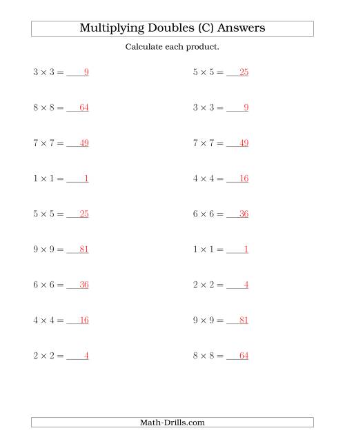 The Multiplying Doubles up to 9 by 9 (C) Math Worksheet Page 2