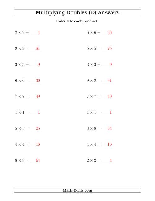 The Multiplying Doubles up to 9 by 9 (D) Math Worksheet Page 2