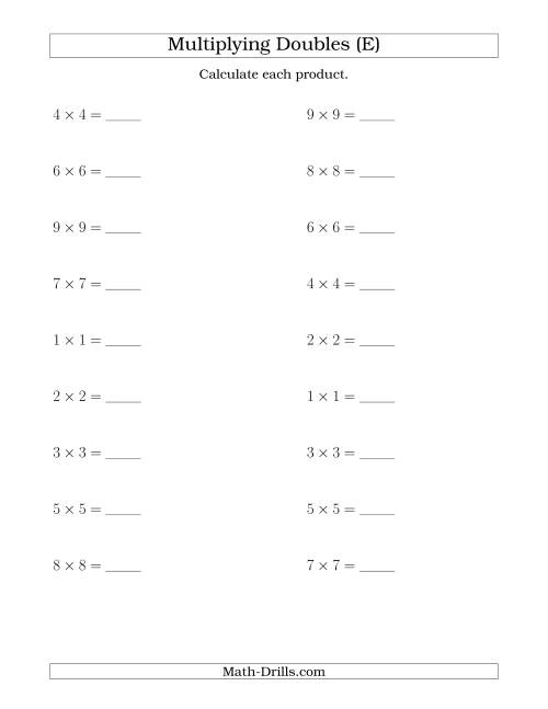 The Multiplying Doubles up to 9 by 9 (E) Math Worksheet