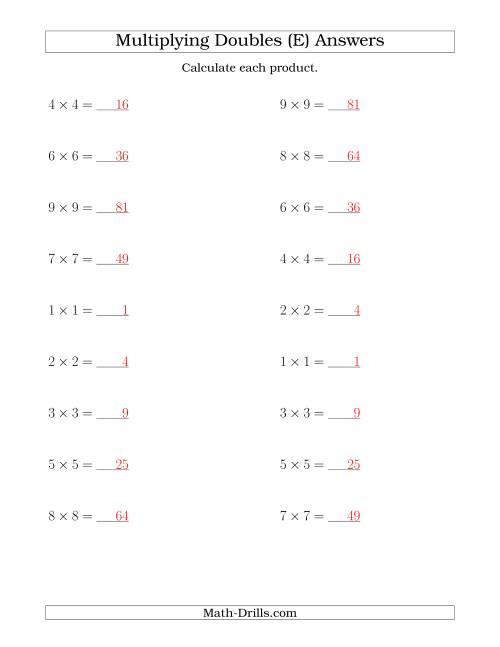 The Multiplying Doubles up to 9 by 9 (E) Math Worksheet Page 2