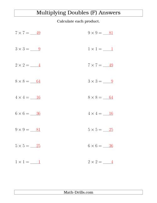 The Multiplying Doubles up to 9 by 9 (F) Math Worksheet Page 2