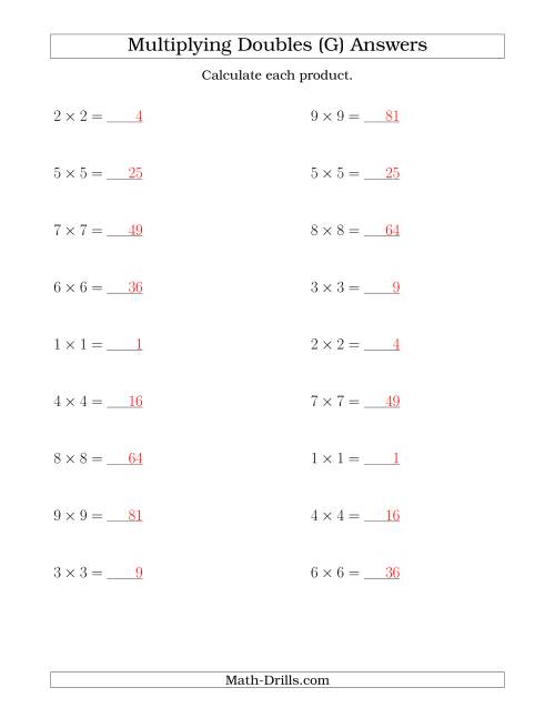 The Multiplying Doubles up to 9 by 9 (G) Math Worksheet Page 2