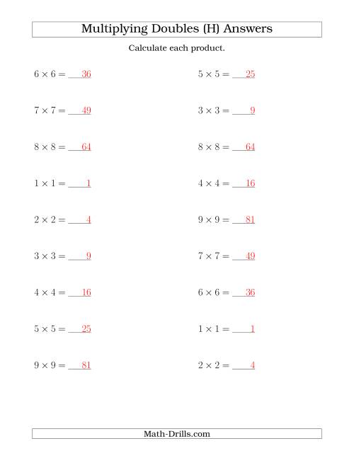 The Multiplying Doubles up to 9 by 9 (H) Math Worksheet Page 2