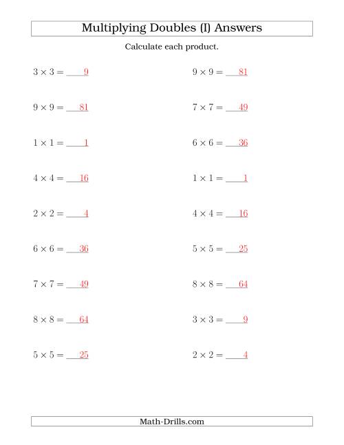 The Multiplying Doubles up to 9 by 9 (I) Math Worksheet Page 2