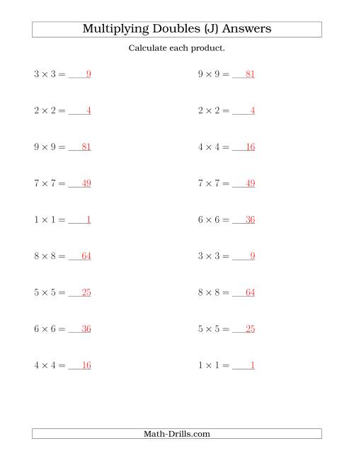 The Multiplying Doubles up to 9 by 9 (J) Math Worksheet Page 2