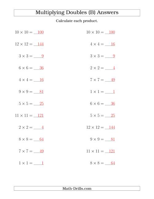 The Multiplying Doubles up to 12 by 12 (B) Math Worksheet Page 2