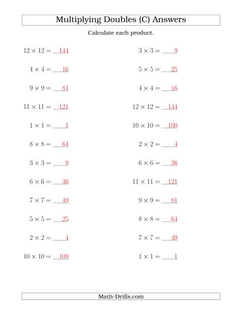 The Multiplying Doubles up to 12 by 12 (C) Math Worksheet Page 2