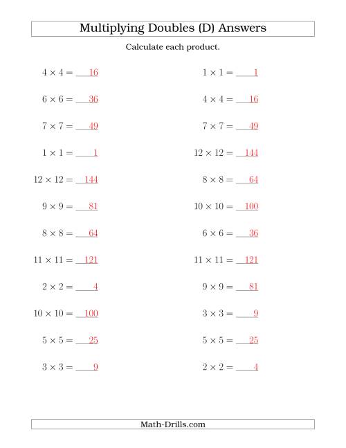 The Multiplying Doubles up to 12 by 12 (D) Math Worksheet Page 2