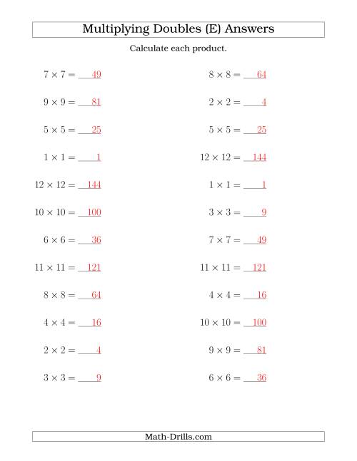 The Multiplying Doubles up to 12 by 12 (E) Math Worksheet Page 2