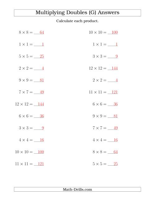 The Multiplying Doubles up to 12 by 12 (G) Math Worksheet Page 2