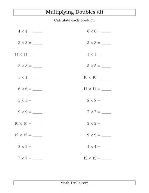 The Multiplying Doubles up to 12 by 12 (J) Math Worksheet
