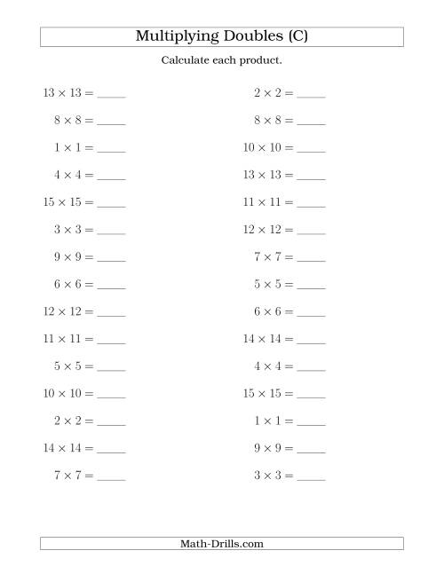 The Multiplying Doubles up to 15 by 15 (C) Math Worksheet