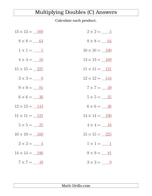 The Multiplying Doubles up to 15 by 15 (C) Math Worksheet Page 2