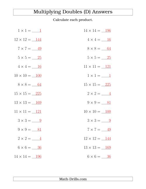 The Multiplying Doubles up to 15 by 15 (D) Math Worksheet Page 2