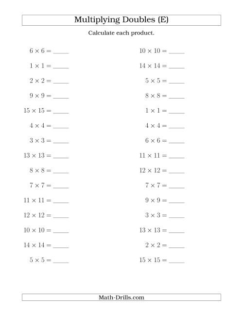 The Multiplying Doubles up to 15 by 15 (E) Math Worksheet