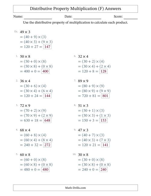 The Multiply 2-Digit by 1-Digit Numbers Using the Distributive Property (F) Math Worksheet Page 2