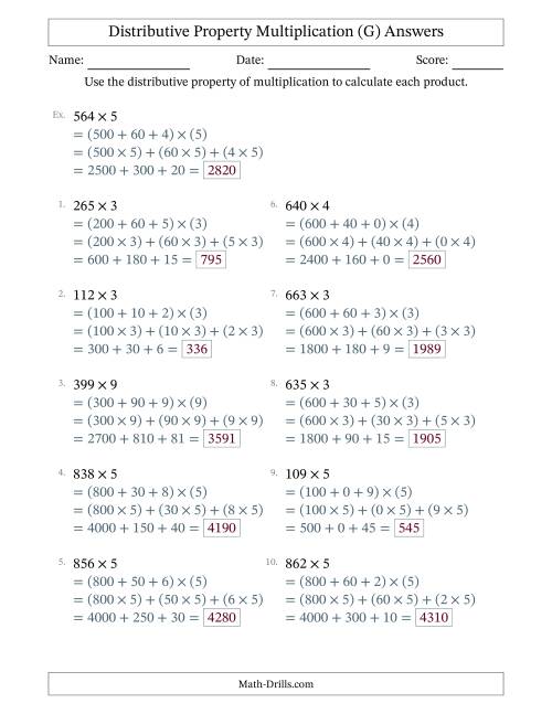 The Multiply 3-Digit by 1-Digit Numbers Using the Distributive Property (G) Math Worksheet Page 2