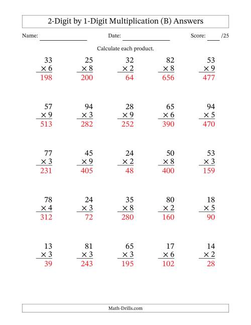 Multiply Two Digit By One Digit Numbers Worksheets