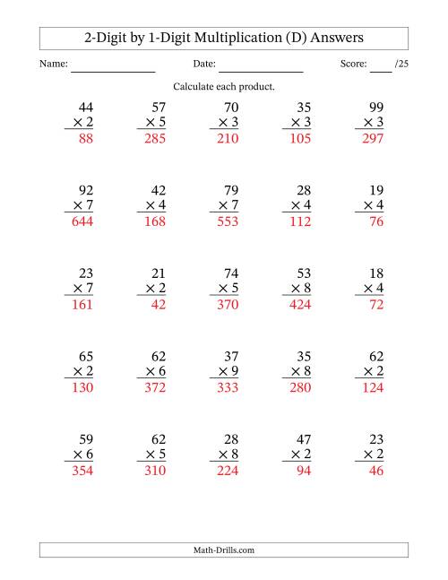 The Multiplying 2-Digit by 1-Digit Numbers (D) Math Worksheet Page 2