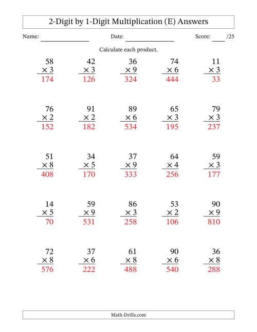 The Multiplying 2-Digit by 1-Digit Numbers (E) Math Worksheet Page 2