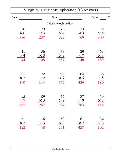 The Multiplying 2-Digit by 1-Digit Numbers (F) Math Worksheet Page 2