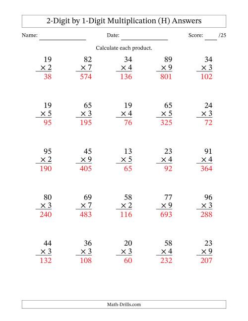 The Multiplying 2-Digit by 1-Digit Numbers (H) Math Worksheet Page 2