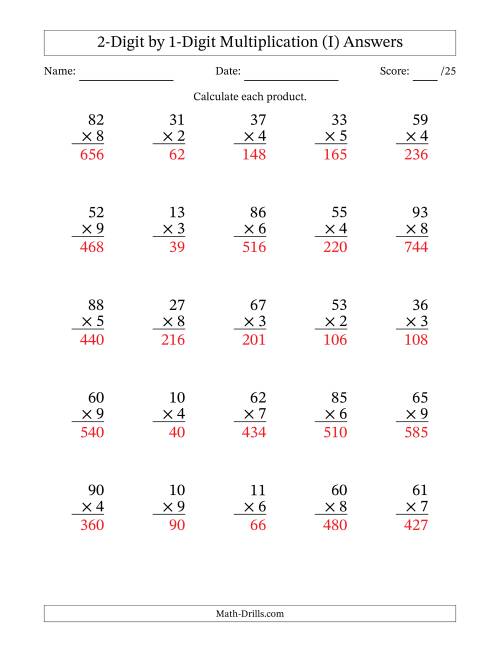The Multiplying 2-Digit by 1-Digit Numbers (I) Math Worksheet Page 2